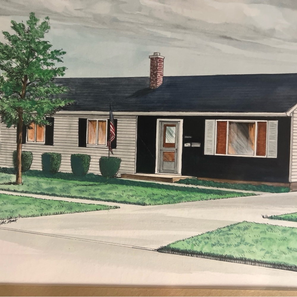 Mid-Century Modern Drawing and water color. Large:16 x 20.Signed FREE SHIPPING